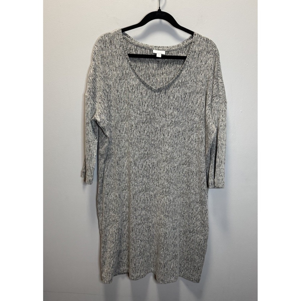 Pure J Jill Sweater Dress Women's Size L Gray Heathered Knit V Neck Linen Blend